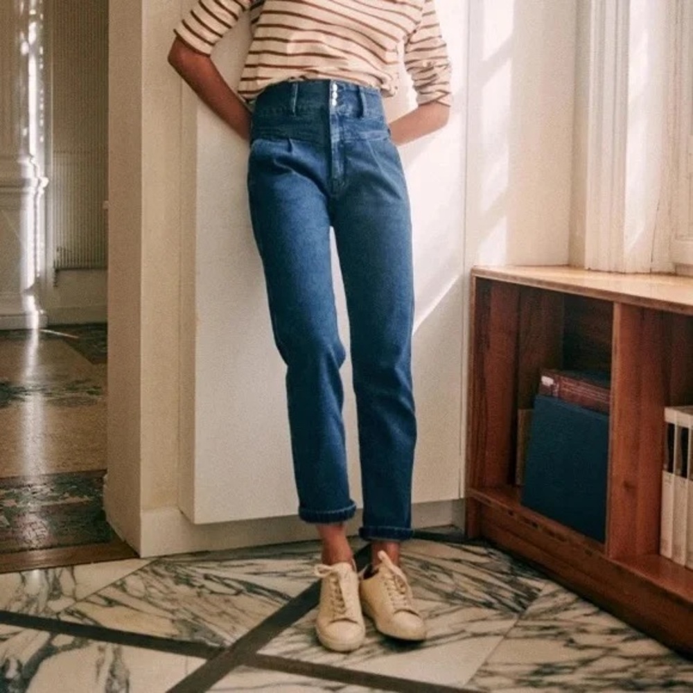 Sezane Sam Trousers Denim Blue Size 36